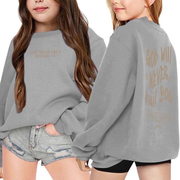 SGMVNU Girls Casual Long Sleeve Sweatshirt 7-8 Years Fashion Oversized Sweatshirt Letter Graphic Kids Crew Neck Cute Pullover Relaxed Fit Tops Grey