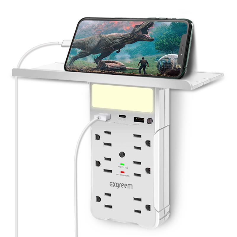 Socket Shelf - Multi-Port Wall Charger Surge Protector - Electrical Outlet Extender with USB C Charger