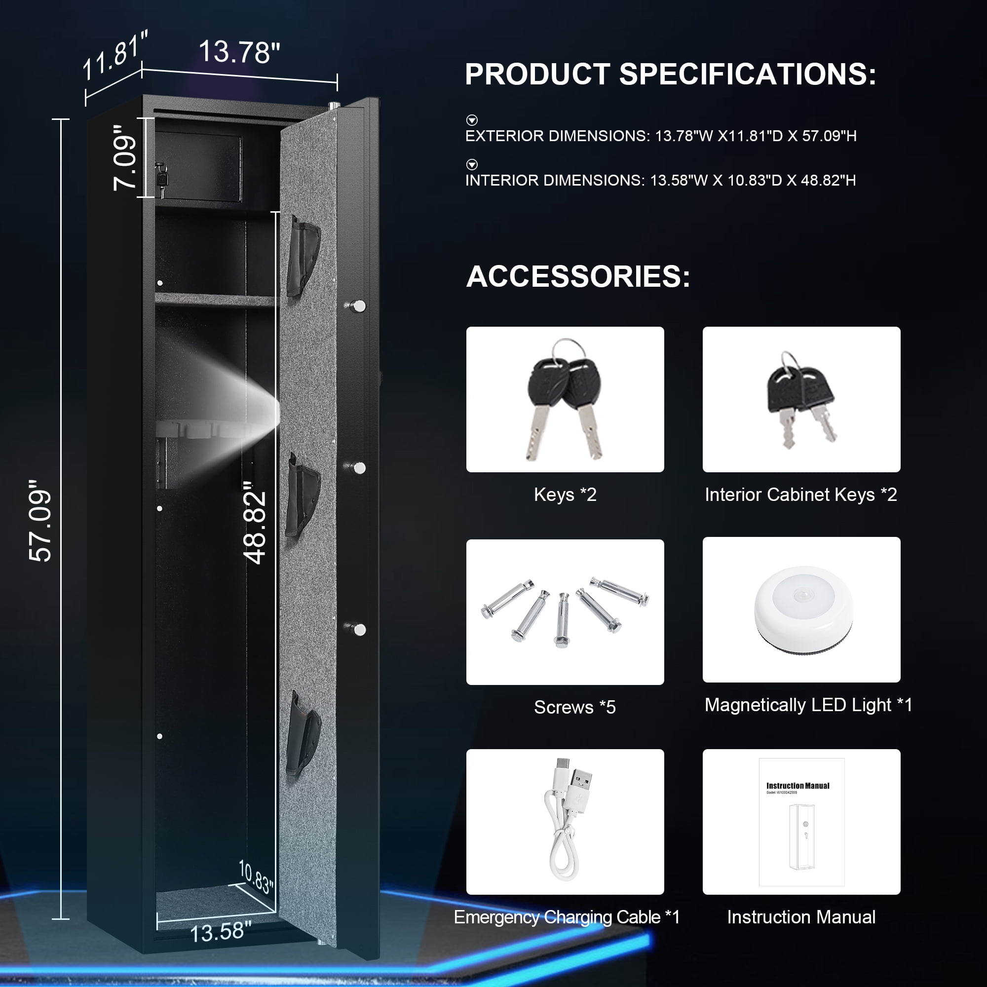 Foorsun 4-5 Gun Safes, Digital Lock Rifle Cabinet with Removable Shelf, Gun Cabinet for Pistols & Shotgun, Rifle Safe with Alarm System & Mute Mode, Long Gun Safe (Home, Office, Garage)
