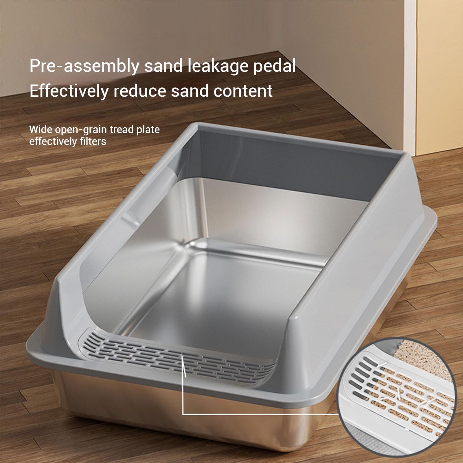 Cat Litter Tray - 15 Inch Litter Box for Easy Cleaning, Comfortable with Non Slip Function, Kitten Toilet for Cats Kittens Home Apartment Daily Indoor Use Hygiene and Training Stainless Steel Black