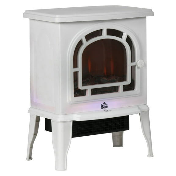 Electric Fireplace Stove, Freestanding Heater with LED Flame, 1500W, White