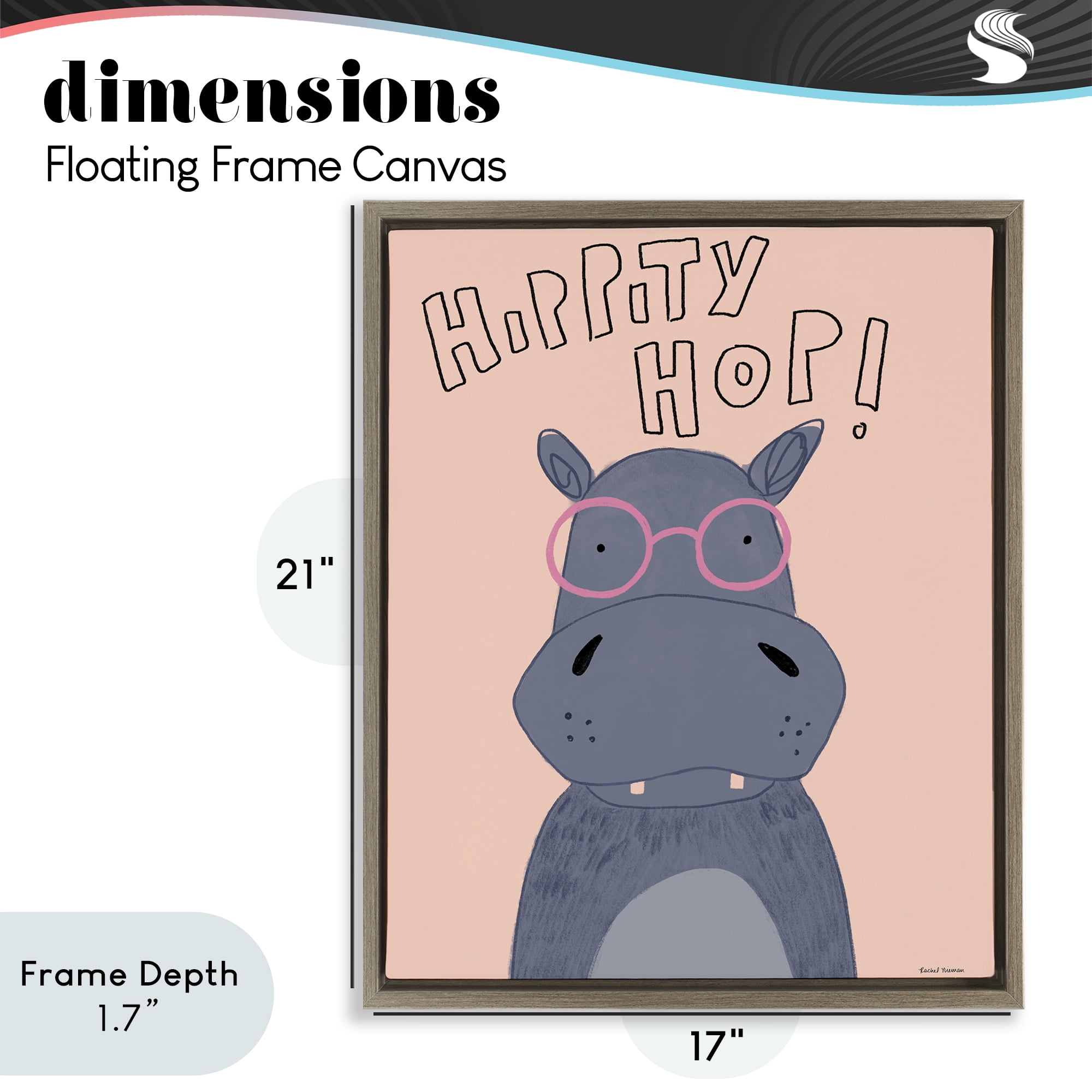 Stupell Industries Hippity Hop Hippo Brown Framed Floater Canvas Wall Art, design by Rachel Nieman