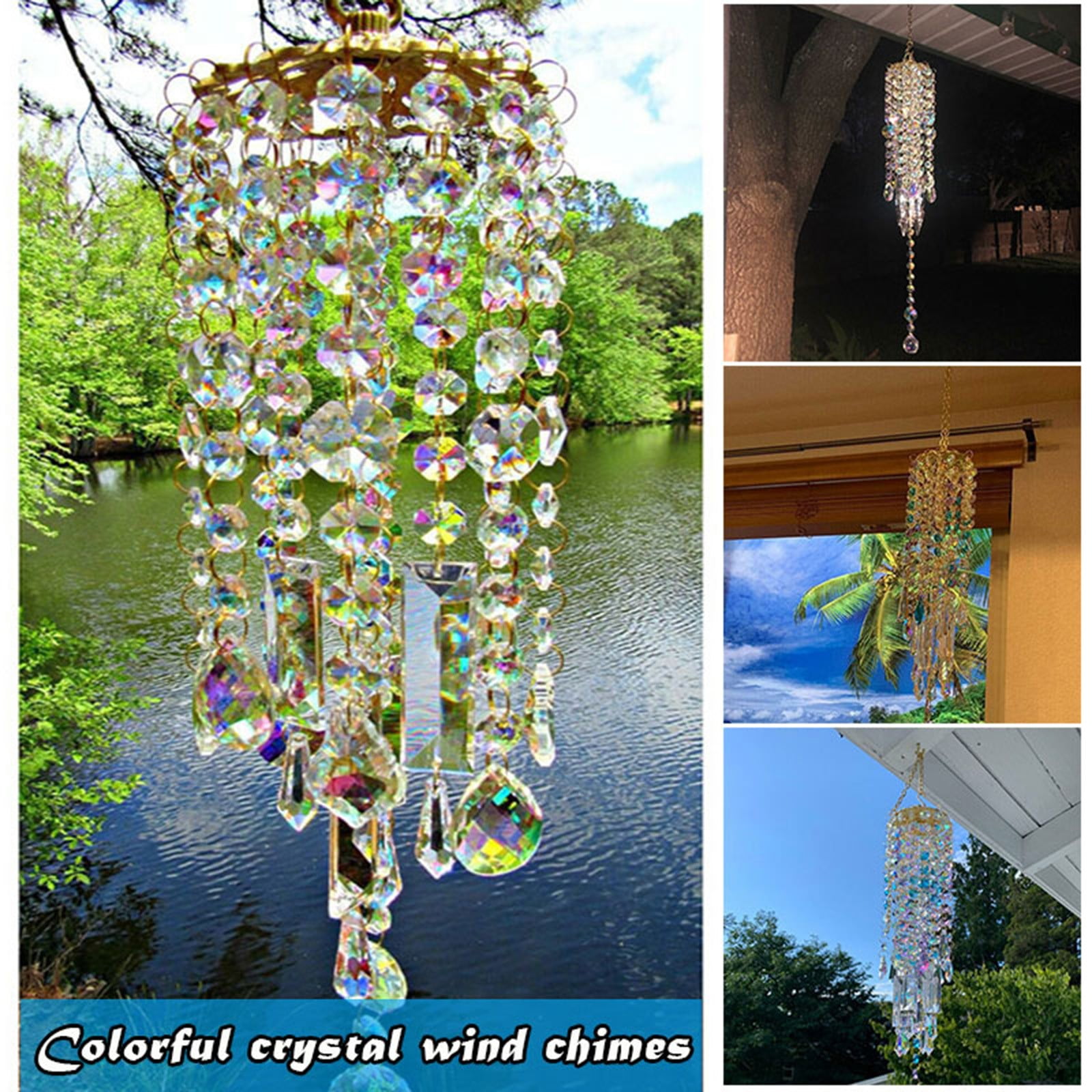 New Wind Chimes Chandelier Outdoor Crystal Glass Garden Patio Porch Hanging Set