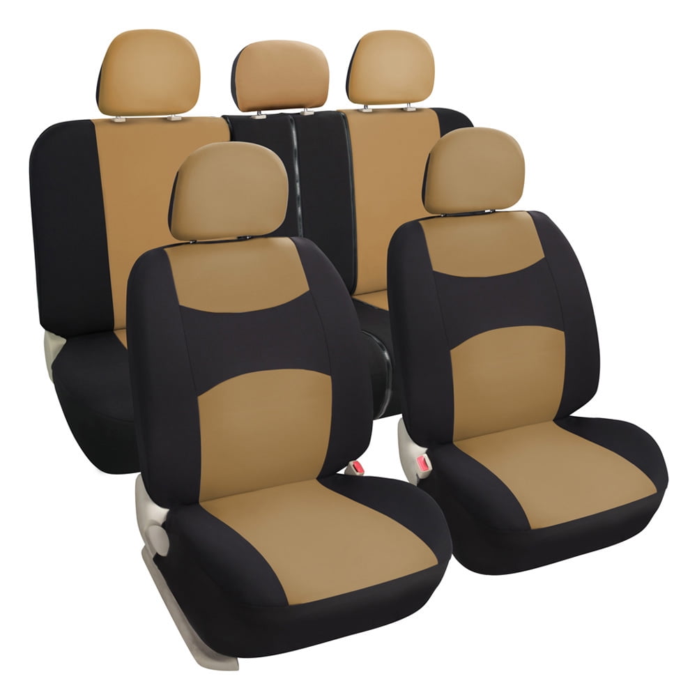 Accent Car Seat Covers /& Steering Wheel Cover Polyester Comfort Cloth Simply Covered Beige