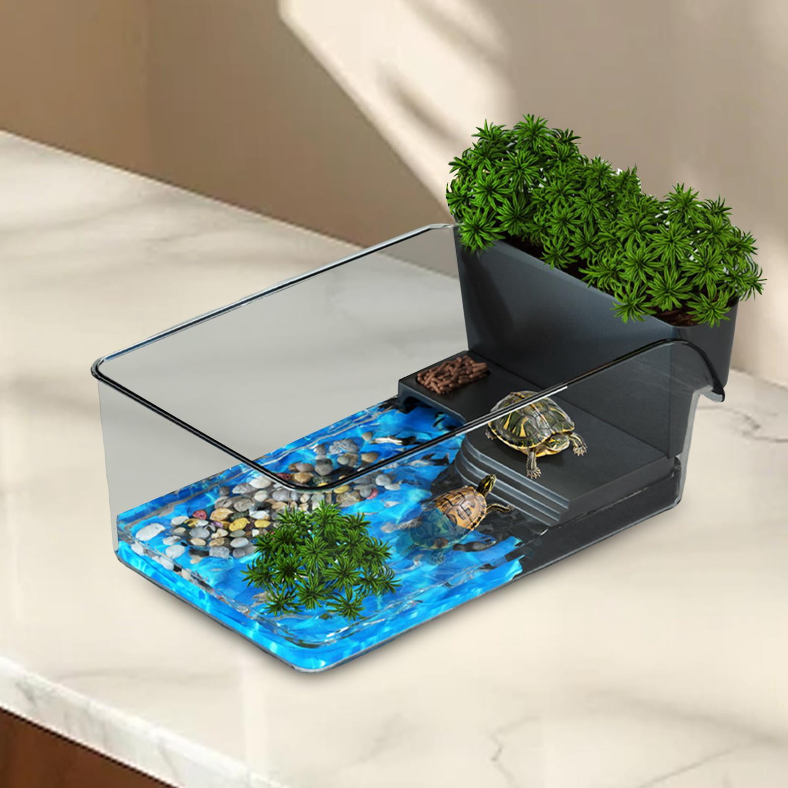 Stgfyxgs Small Turtle Tank Turtle Aquarium Decorative Multi Function Home Use Terrapin Breeding Box Reptile Habitat for Crabs Crayfish Black
