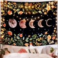 thumbnail image 4 of Tapiz de luna para colgar en la pared, tapices bohemios para decoración de pared, tapiz floral con estrella de fase de jardín iluminada por la luna para dormitorio negro 39.37''×59'', 4 of 5