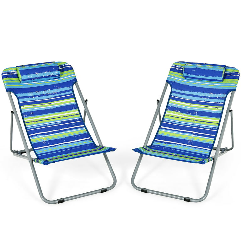 Costway Set of 2 Beach Chair Portable 3-Position Lounge Chair w/ Headrest  Blue