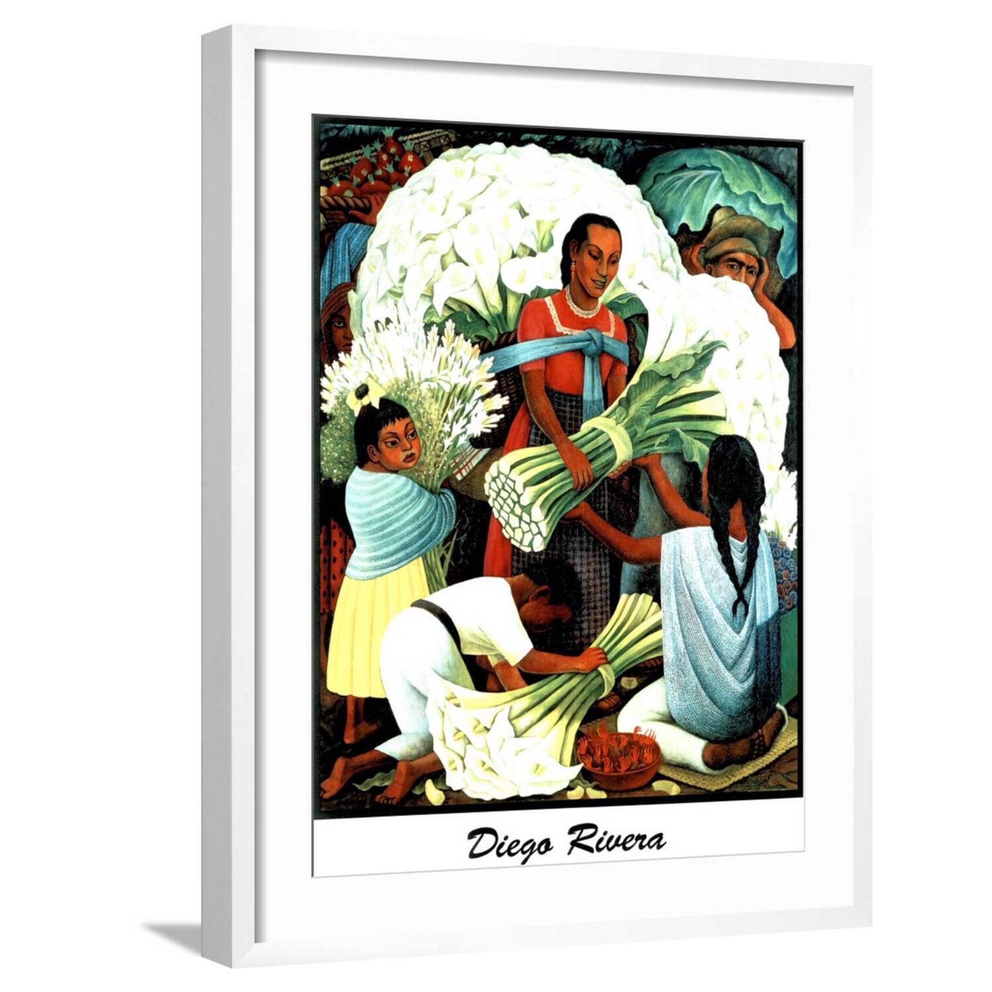 Art.com Diego Rivera (Vendedores de Flores) Plastic Sign Art Print by Diego Rivera White Frame Wall Art 23 x 29