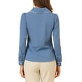 thumbnail image 3 of INSPIRE CHIC Women's Blouse Peter Pan Collar Puff Sleeve Contrast Trim Button Down Shirt S Grey Blue, 3 of 7
