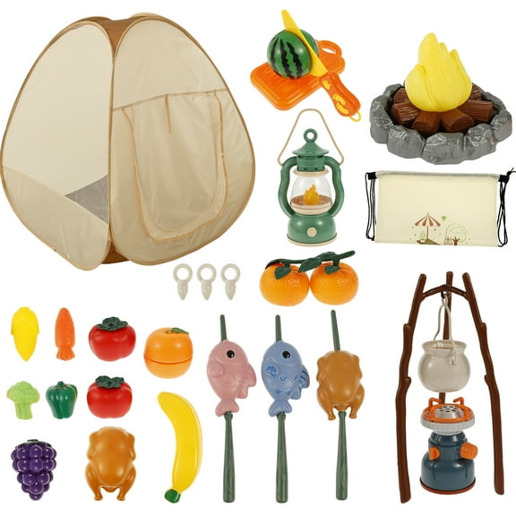 Threns 34Pcs Plastic Kid Camping Set Add Fun Camping Toy Play Set Cultivate Practical Skill Kid BBQ Tent Toy Safety for Children