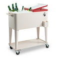 thumbnail image 2 of 80QT Insulated Cooler Cart, Rectangular Plastic Refrigeration with Opener and Cap Catcher, 2 Side Handles, Cooling 48 Hours, for Outdoor, Milk White and Red, 2 of 9