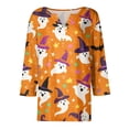 thumbnail image 4 of Shirts for Women Halloween Funny 3/4 Sleeve Pullover Spooky Ghost Witch Hat Printed Tops Horror Button V Neck T Shirts Holiday Three Quarter Length Blouses, S, 4 of 5