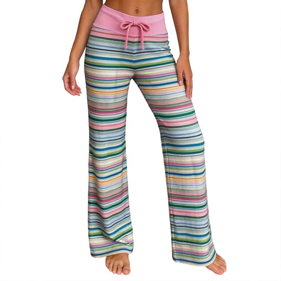 REDARER Womens High Waist Striped Flare Pants Soft Elastic Waistband Flowy Casual Trousers,S