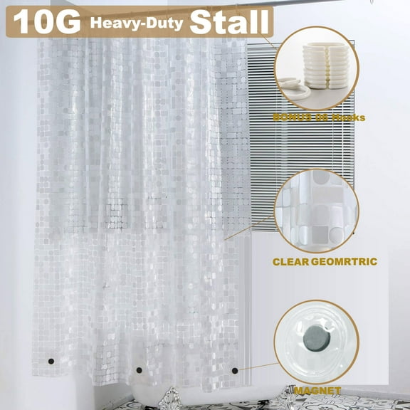 Shower Curtain Liner Clear W/6 Rustfree Grommets & 6 Hooks, 36"x72" Stall 10G PEVA Narrow Size Waterproof Bathroom Shower Liner, Geometric Sytle