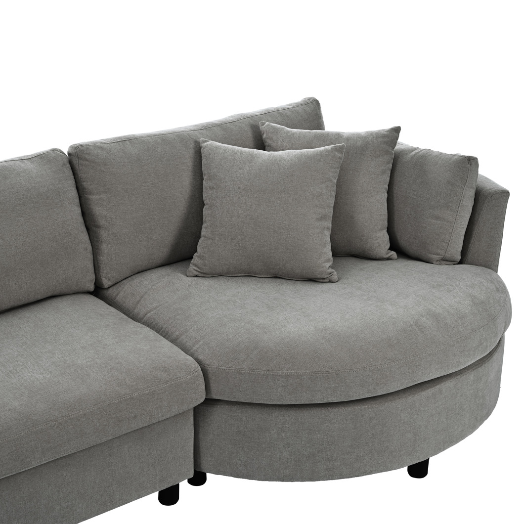 111.4" Large 3-Seater Sofa with Curved Seat and 3 Pillows, Oversized Modern Sofa Couch with Wooden Frame for Living Room, Bedroom and Office, Weight Capacity 220lbs/Seat, Grey