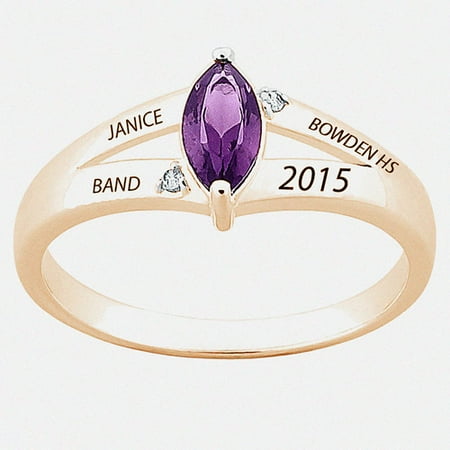 Freestyle, 18K Gold over Sterling Marquise Birthstone & Diamond Class Ring, Personalized, High School or College Graduation