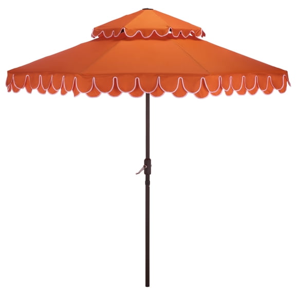 Safavieh Outdoor Valance 9ft Doubletop Patio Umbrella, Orange/White