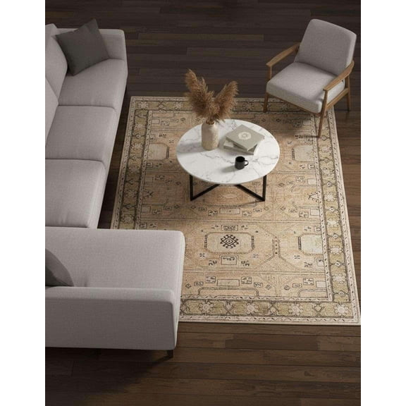 ELYSSIA DECOR HOME Hand Tufted Beige Area Rug, 4x6 ft, 100% New Zealand Wool, Modern Chevron Design