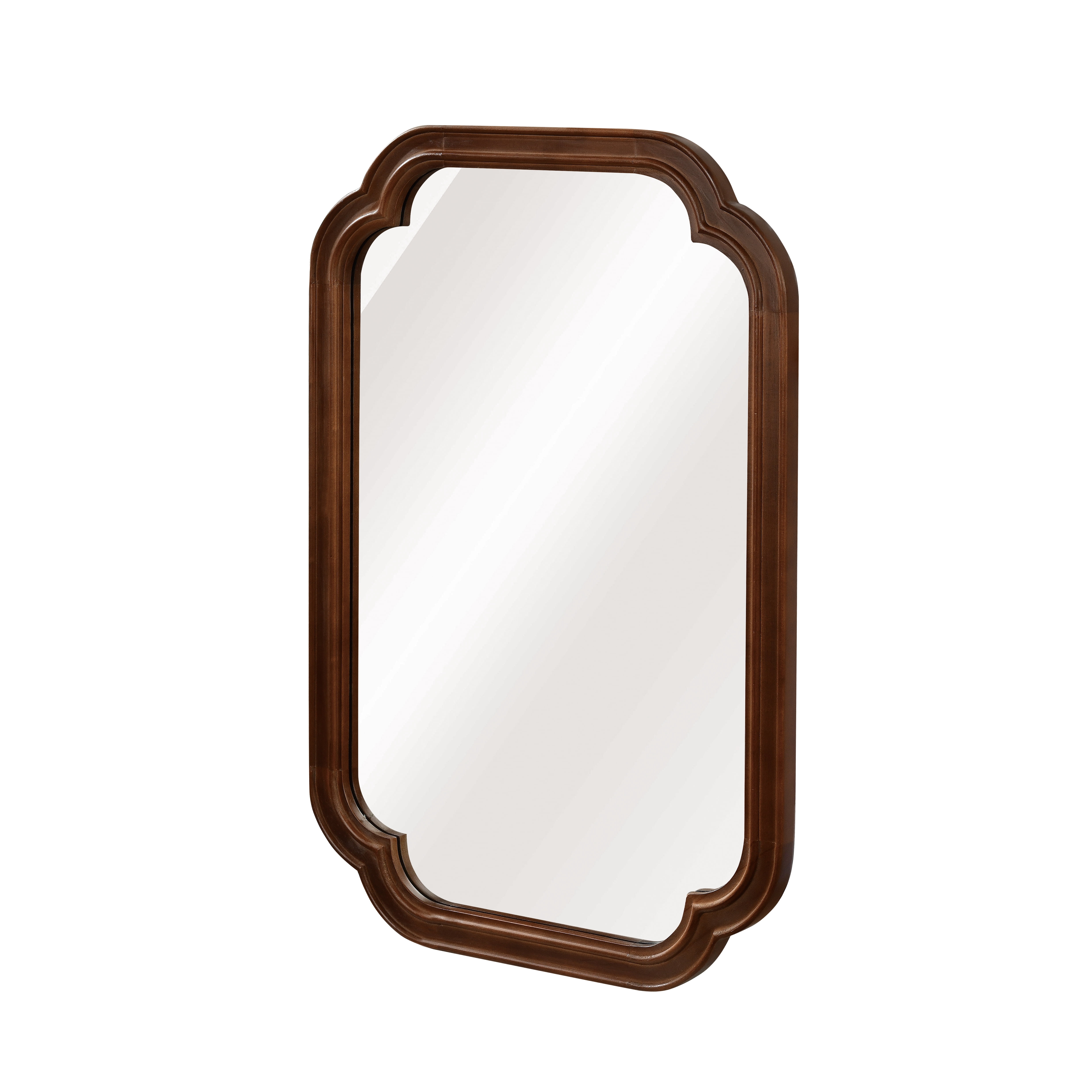 20x30-Inch Rounded Corner Solid Wood Frame Mirror, Decorative Wall Mirror and Vanity Mirror for Bedroom Bathroom Living Room Entryway, Black Walnut