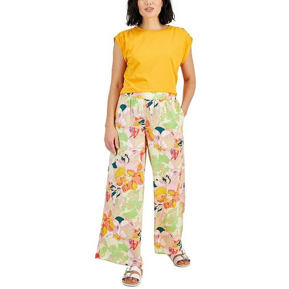 Bar III Womens Petites Floral Print Pocket Palazzo Pants