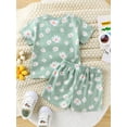 thumbnail image 4 of Michellecmm Toddler Girl 2 Piece Set, Round Neck Short Sleeve Daisy Print Tops + Elastic Waist Shorts Infant Baby Summer Clothes Outfits, 4 of 9
