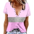 thumbnail image 3 of TaTaai Women's Casual V-Neck T-Shirt Soft Cotton Relaxed Fit Short Sleeve Button Placket All-over Random Print Spring Summer Daily Wear Fashion Lightweight Ladies Top Gift, 3 of 6