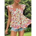 thumbnail image 4 of Women'S Floral Print Tops Square Neck Ruffle Cap Sleeve Peplum Babydoll Summer Vacation Blouse Mixed Colors S, 4 of 9