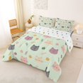 thumbnail image 3 of Manfei Funny Kitten Queen Comforter Set, Kawaii Blossoms Flower Comforter Sets Queen, Mint Green, Polkadot Reversible, 3 Pieces, 1 Comforter and 2 Pillowcases, 3 of 7