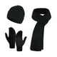 thumbnail image 1 of Set de tres piezas de gorro de lana gruesa, bufanda y guantes, negro, 1 of 3
