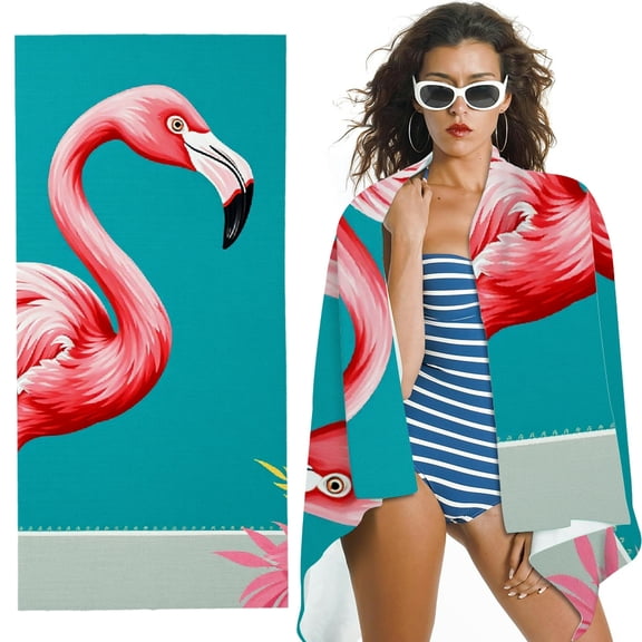 RKSupls Flamingo Microfiber Beach Towel, Extra Large Quick Dry Lightweight Absorbent Towel for Travel Swimming Camping, Soft Super Absorbent- 30x60 in
