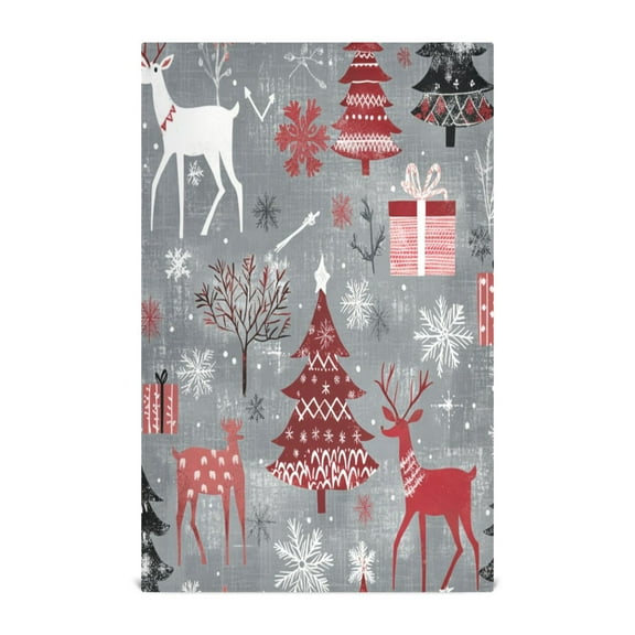 WOBOGO Red and White Christmas Tree Patterns Kitchen Towel 1 Piece Large Cotton Dishcloth Premium Absorbency Set with Hanging Loop