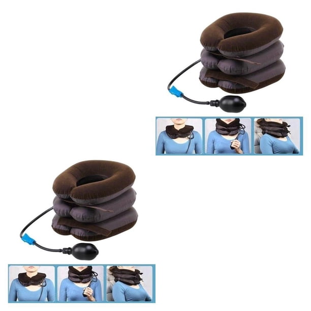 Soidarity Camilla de cuello inflable de 3 capas, aparato de tracción Cervical de aire, soporte de Tractor, almohada de soporte de estiramiento para masaje 25x21x19cm 2piezas Soidarity CBP591917