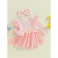 thumbnail image 3 of Suealasg Newborn Baby Girl Romper Dress Long Sleeve Tulle Patchwork 3D Flower Embroidery Overall Skirt Headband Infant Fall Winter Clothes, 3 of 7