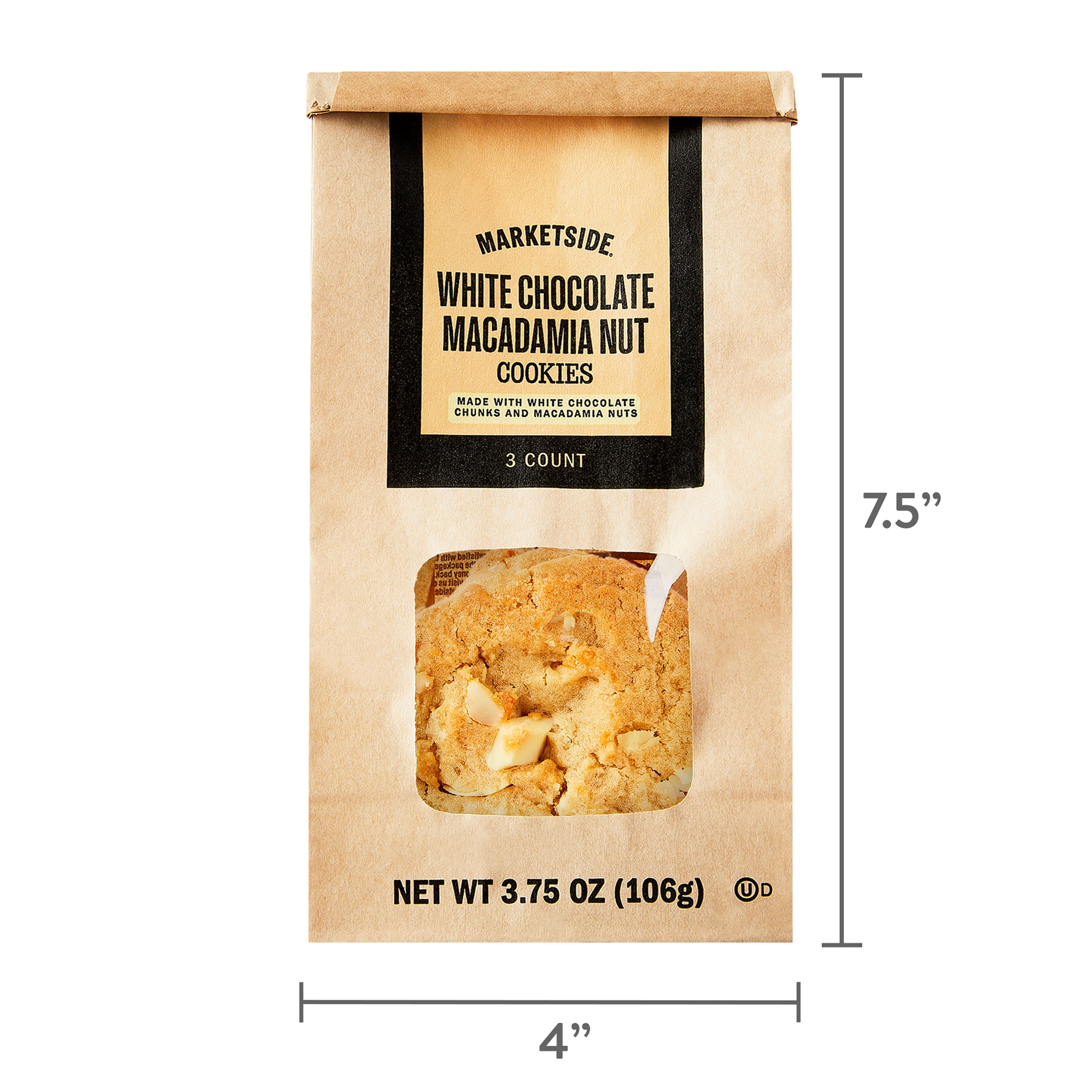 Marketside Decadent White Chocolate Macadamia Nut Bakery Baked Cookies, 3.75 oz, 3 Count