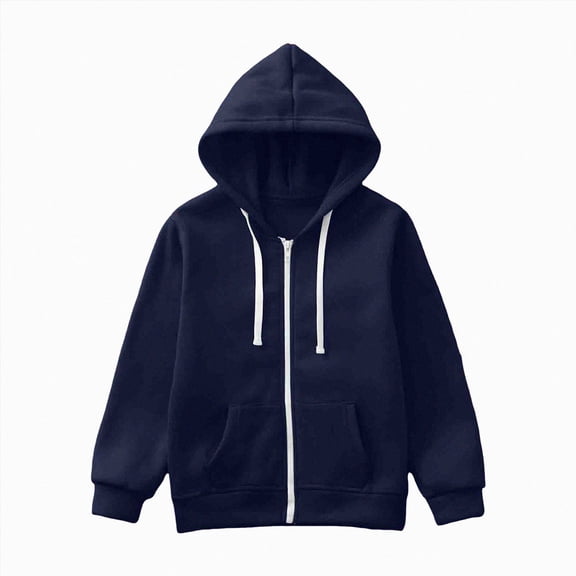 WUANDIXFA Jacket for Girls 3-12 Years Boy Girl Clothes Zip-Up Hoodies Spring Fall Outerwear Coat with Pockets,Navy,6-7 Years
