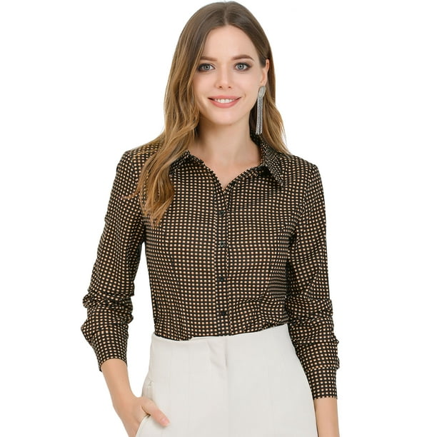 Blusa Lunares Manga larga Botón abajo Camisa De Oficina para mujer Negro M