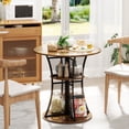 thumbnail image 3 of Yoneston 30-inch Round Bar Table, Wood Small Pub Table Metal Breakfast Nook Table with Storage Shelves for Dining Room Living Room Kitchen, Rustic Brown (Only Table), 3 of 9