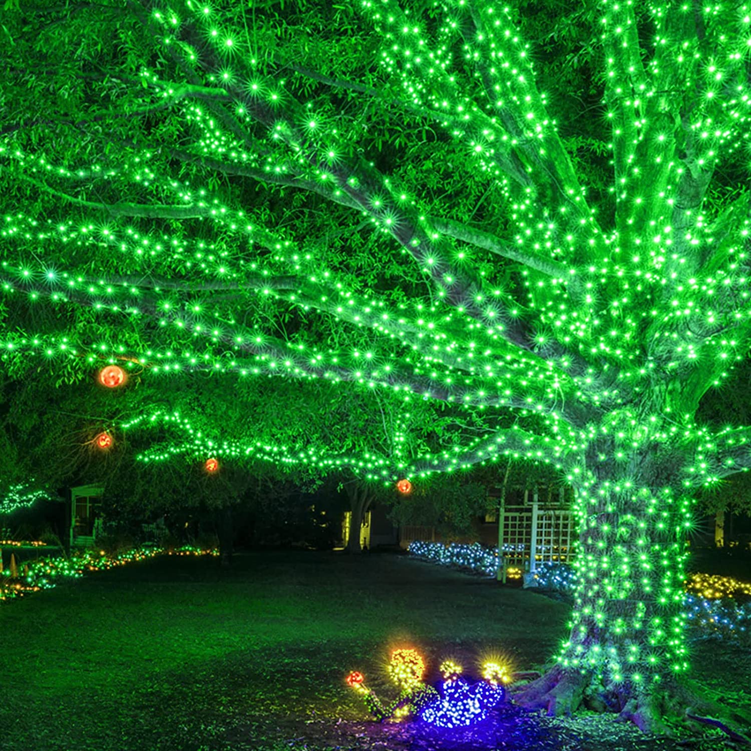 JMEXSUSS 600 Green String Lights Outdoor Waterproof,St Patricks Day Decorations Lights, 8 Modes Green LED Christmas Lights Clear Wire Plug in for Indoor Halloween St Patricks Day Christmas Tree Decor
