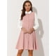 thumbnail image 3 of Disfraz de Halloween Vestido camisero de manga larga con cinturón y cuello vuelto en contraste vintage para mujer Rosa claro XL, 3 of 5