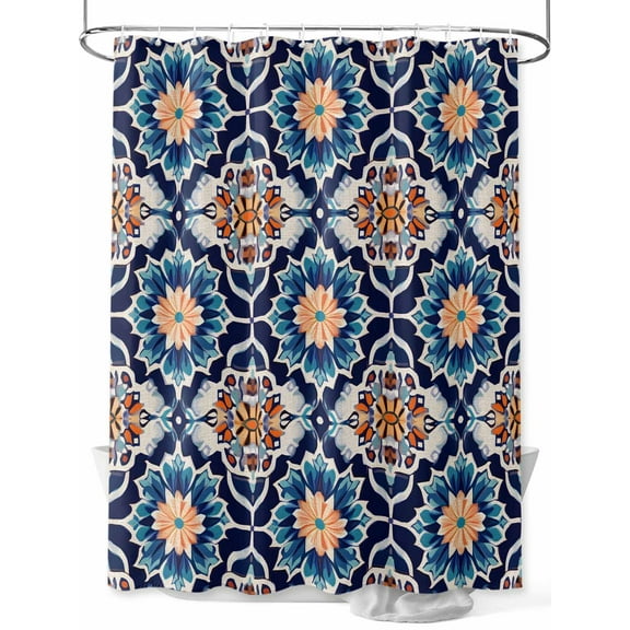 Fsddascl Orange Blue Shower Curtain Set - Small 36" x 72" Washable Bathtub Curtain with 12 Hooks, Morocco Boho Abstract Floral Ethnic Tribal Waterproof Fabric Stall Shower Curtains for Bathroom