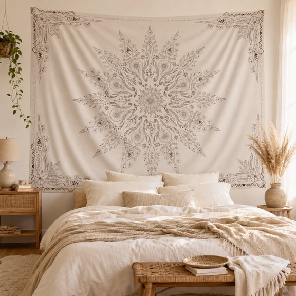Miytal Mandala Floral Tapestry, Aesthetic Flower Bohemian Wall Hanging Decor - 51.2" x 59.1"
