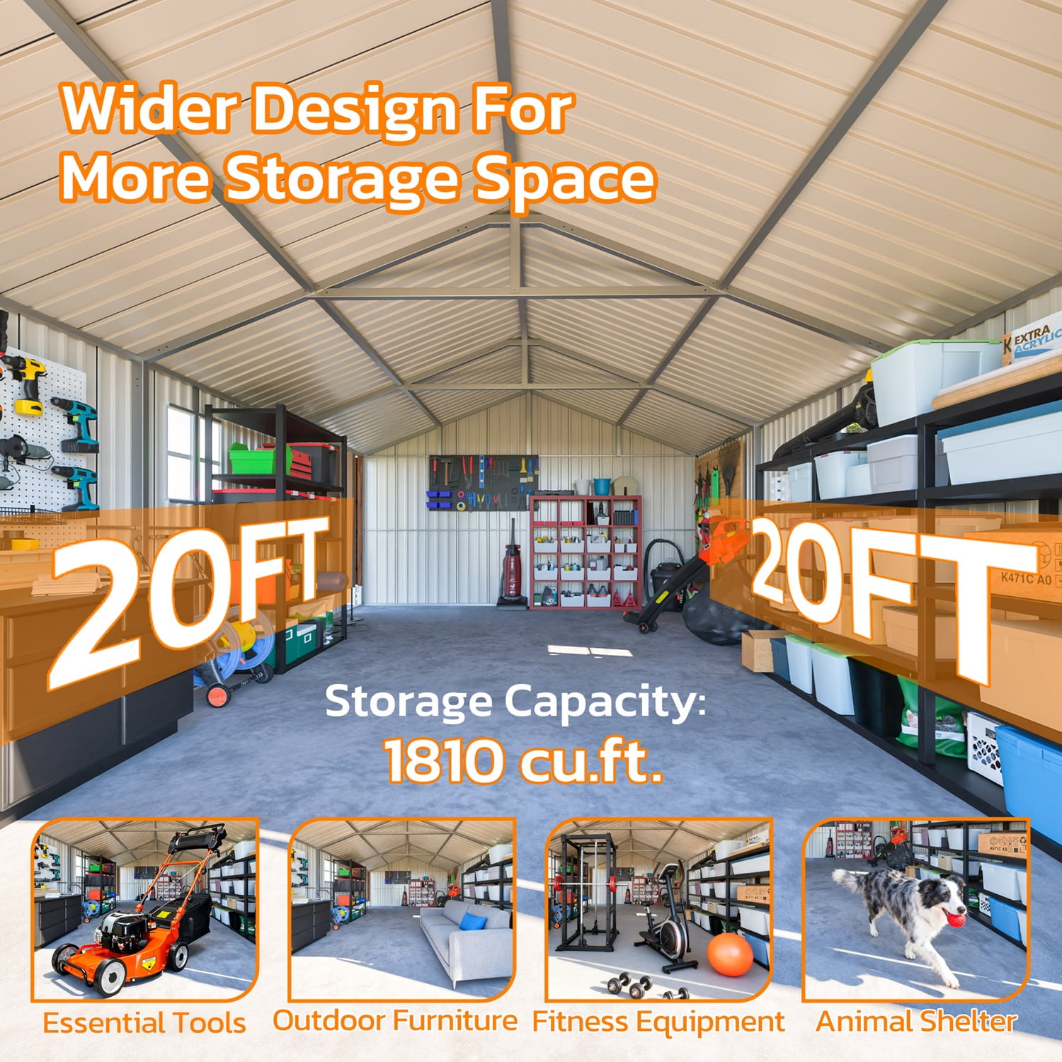 12x20x9.3 FT Outdoor Metal Garage Shed, 1810 CUFT Extra Large Steel Storage Building with Double Doors, 14.5" Snow Load Heavy-Duty All-Weather Garden Shed for Vehicles, Tools & Equipment