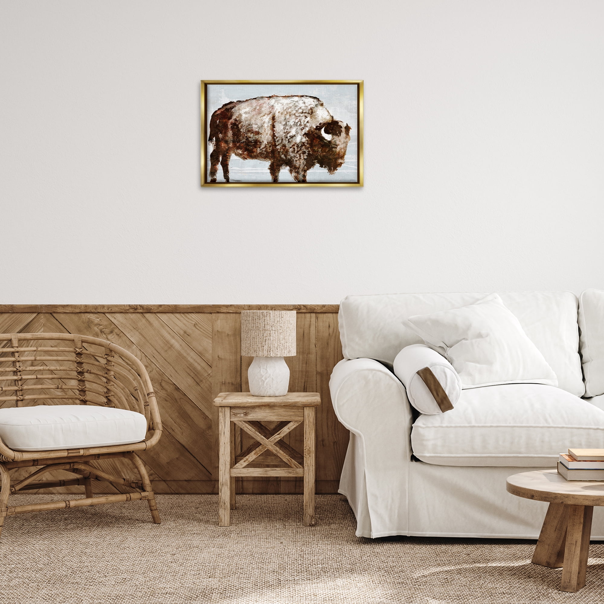 Stupell Industries Abstract Buffalo Impression Animals & Insects Painting Gold Floater Framed Canvas Art Print Wall Art, 25 x 17