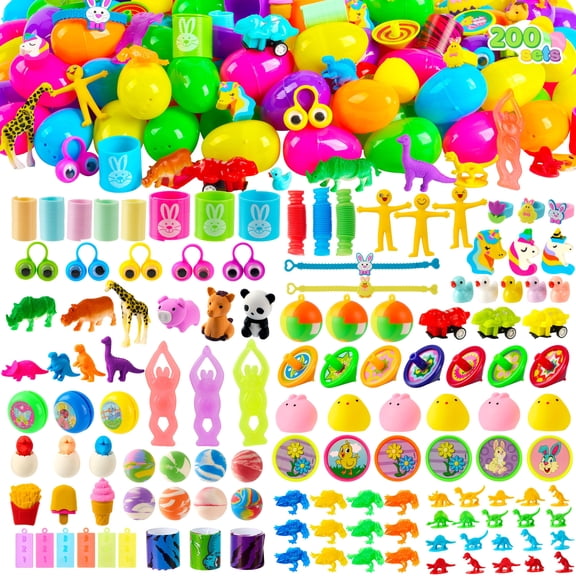 Joyfy 200 Packs Prefilled Easter Eggs with Assorted Toys,Easter Egg Bulk for Kids,Easter Eggs Hunt Events,Basket Stuffers Fillers,Classroom Prize Supplies