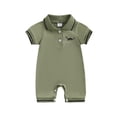 thumbnail image 2 of Baby Boy Short Sleeve Romper, Dinosaur Print Half Button Up Collared Bodysuit, Cute Summer Infant Clothes, 2 of 10