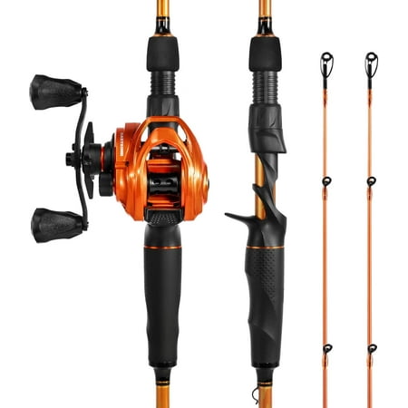 New-KastKing Lethal Blaze Twin-tip Fishing Rod Spinning & Baitcaster Flame Pattern Design IM6 Graphite 2Pc Rod with Backup Tip Section EVA Handle