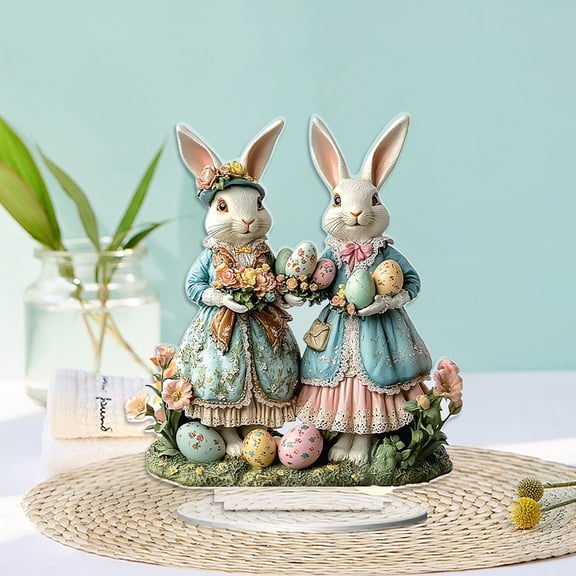 Goowood Easter Decorations Easter Bunny Egg Decor Tabletop Ornament Cute Spring Home Decor Bunny Figurines for Living Room Bedroom Gifts