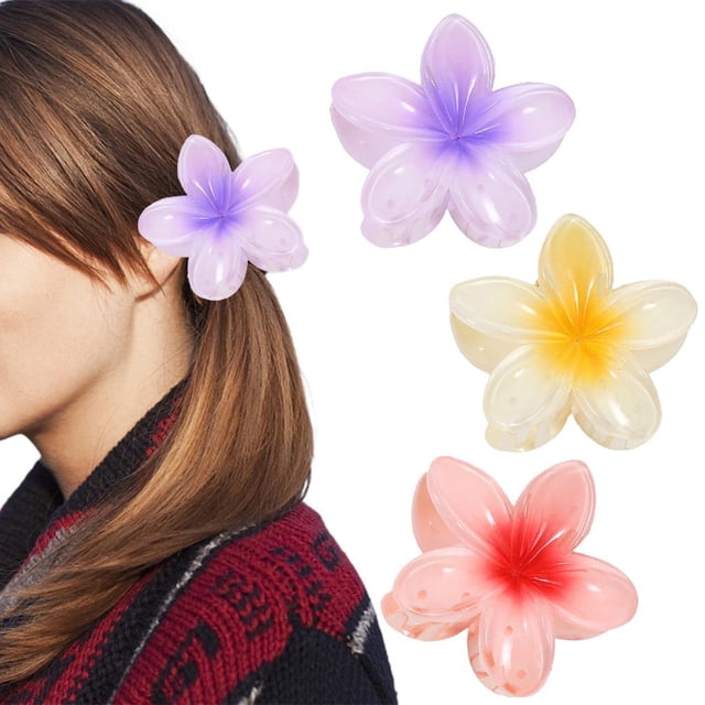 Pinzas en forma de garra para el pelo de flor de Plumeria hawaiana para mujeres y niñas, pinzas para el pelo con pétalos de colores degradados acrílicos, tocado con horquillas