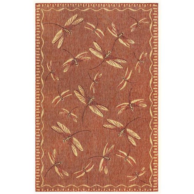 Transocean CRE69844024 Tapis Intérieur & Extérieur Liora Manne Carmel Libellule, Rouge - 6 Pi. 6 Po. x 9 Pi. 4 Po.