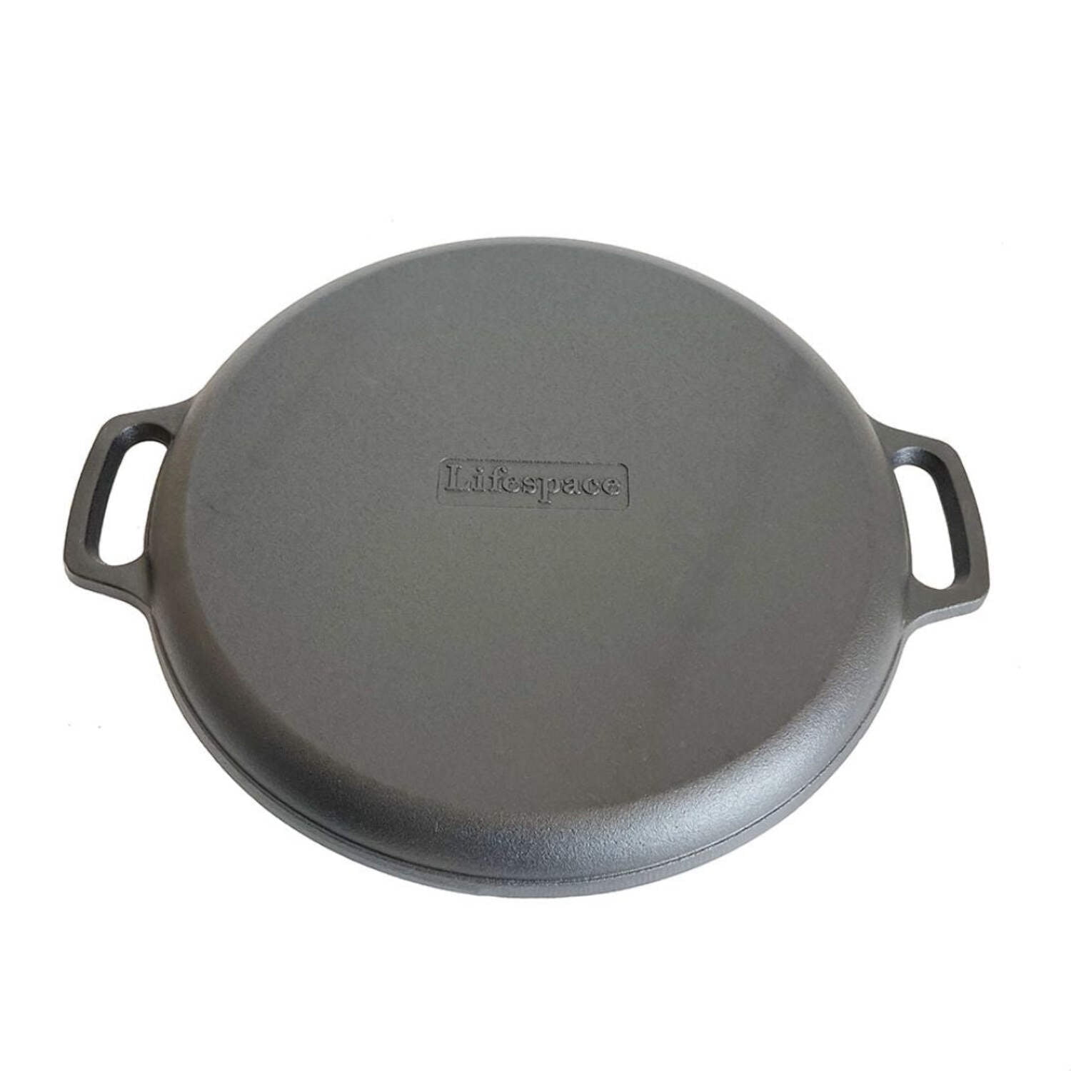 Lifespace Round Flat Cast Iron Grill Pan - 14"